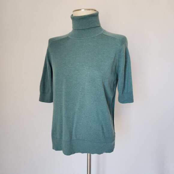 Everlane Wool Cotton Short Sleeve Turtle Neck Tee Sweater Green - Picture 3 of 12